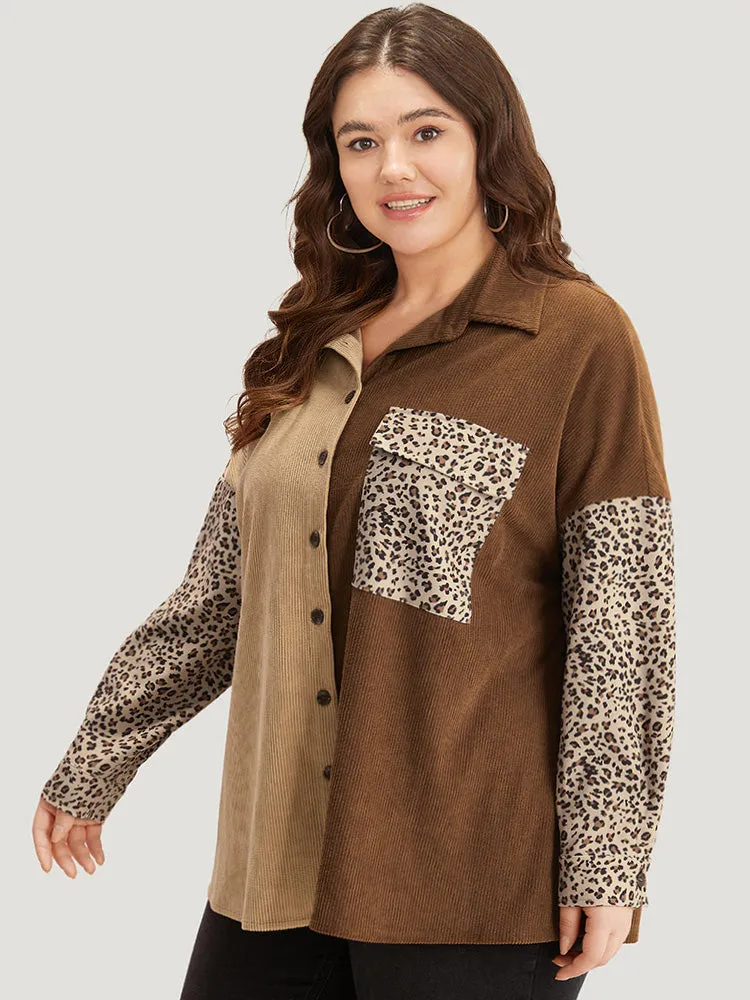 Leopard Patchwork Pocket Contrast Button Through Coat