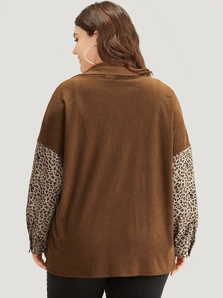 Leopard Patchwork Pocket Contrast Button Through Coat