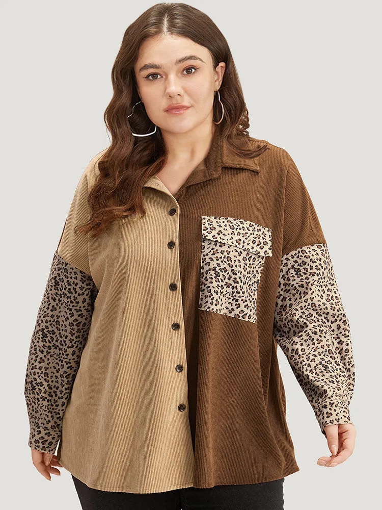 Leopard Patchwork Pocket Contrast Button Through Coat