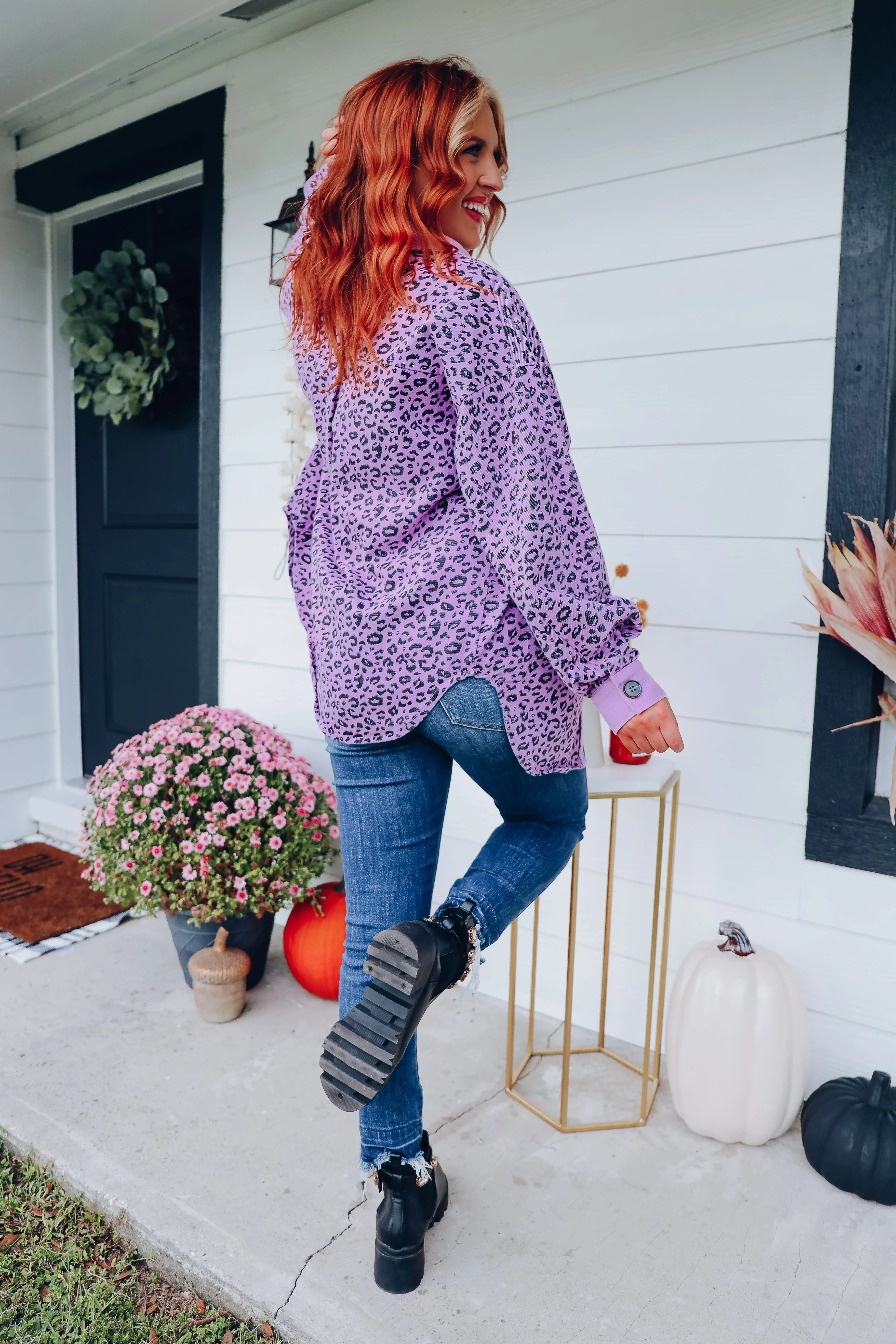 Lydia Leopard Print Oversized Shacket - Purple