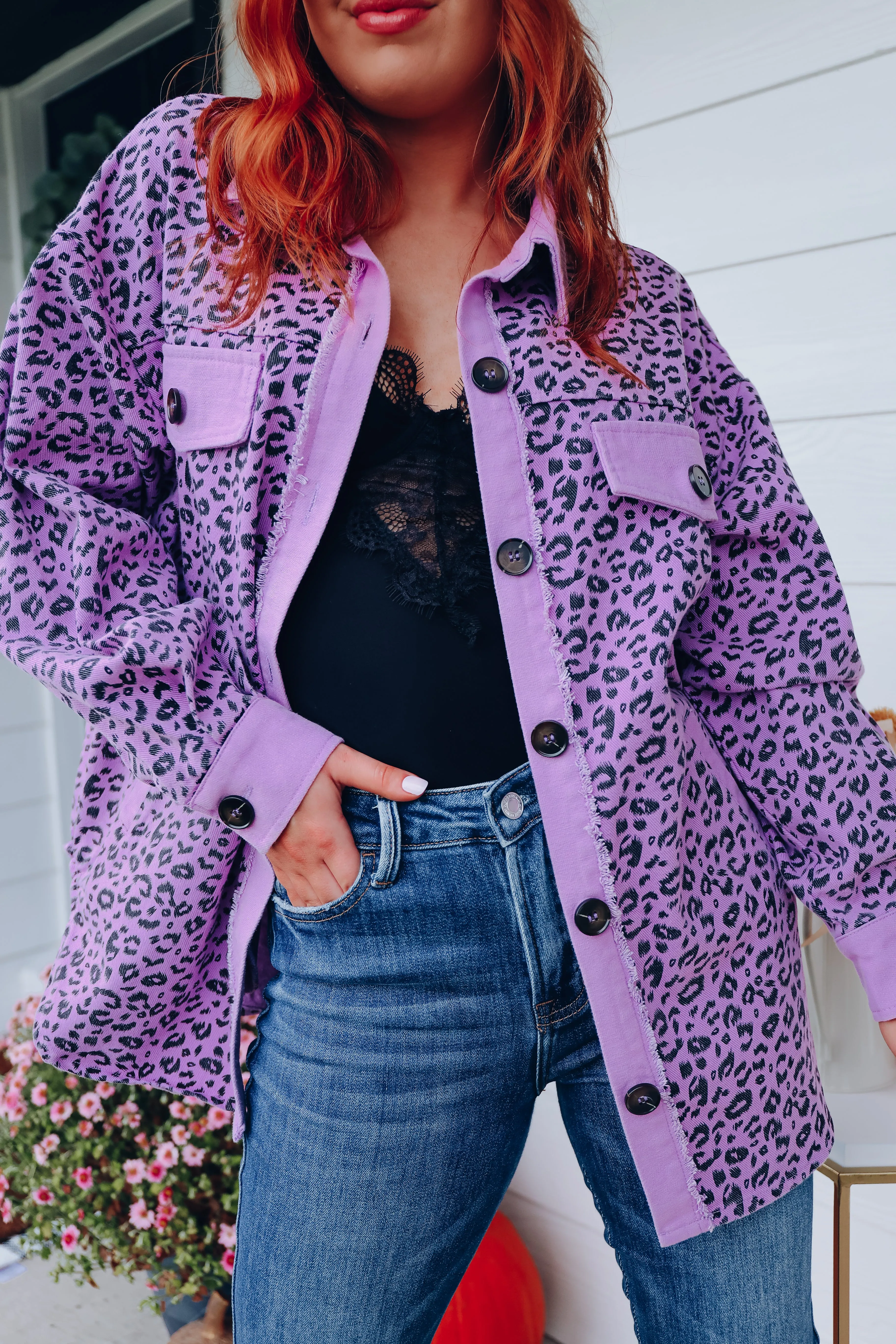 Lydia Leopard Print Oversized Shacket - Purple