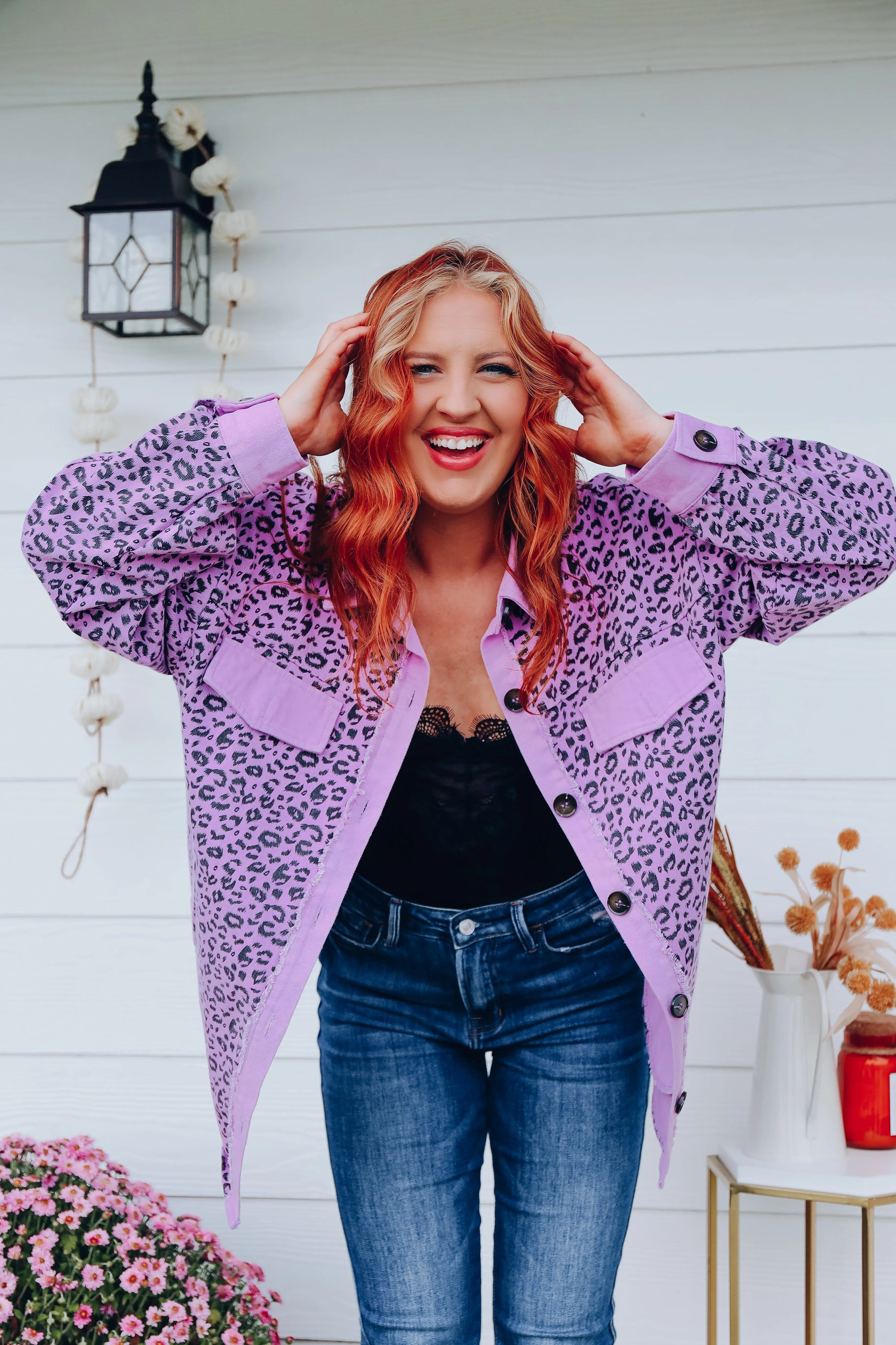 Lydia Leopard Print Oversized Shacket - Purple