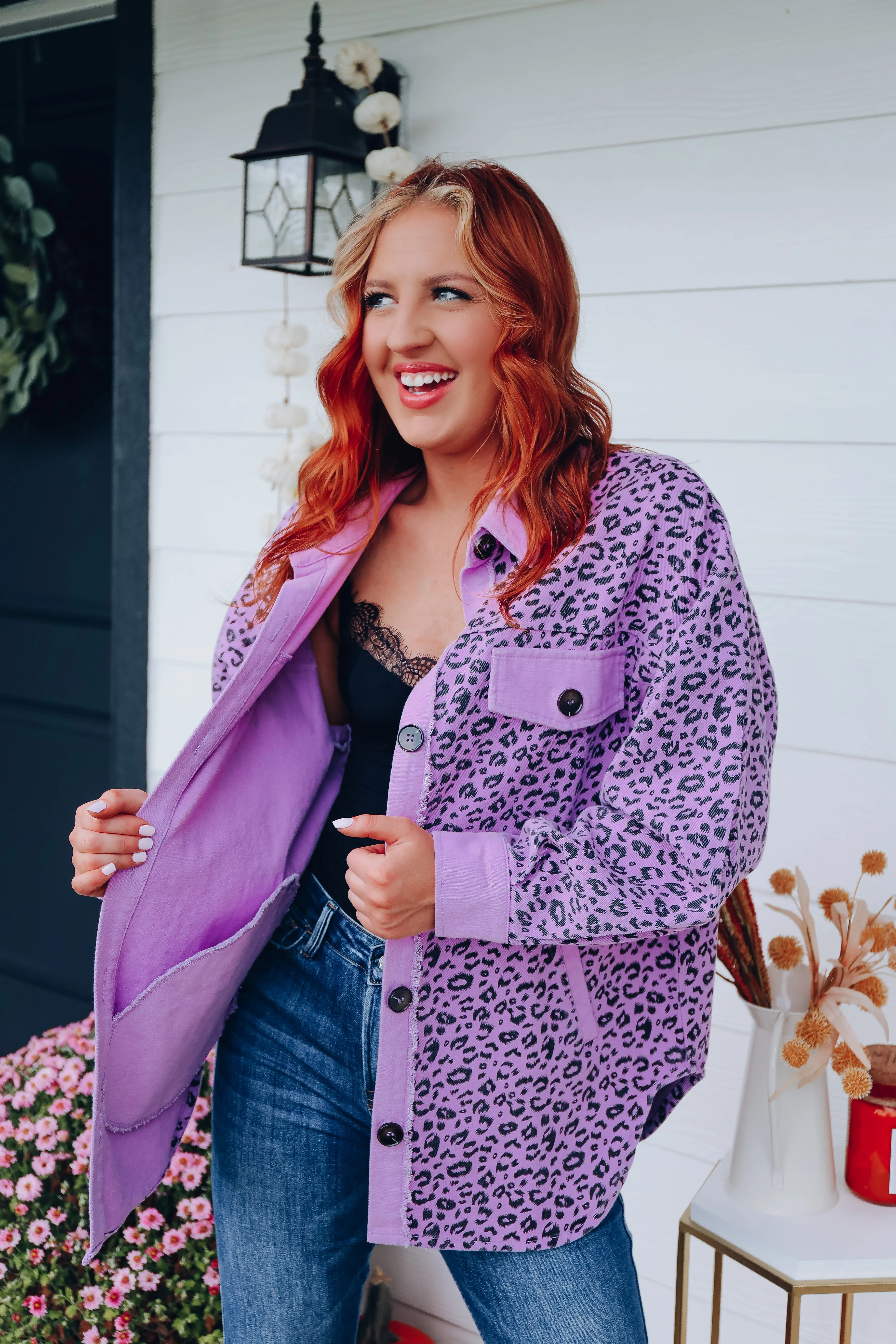 Lydia Leopard Print Oversized Shacket - Purple