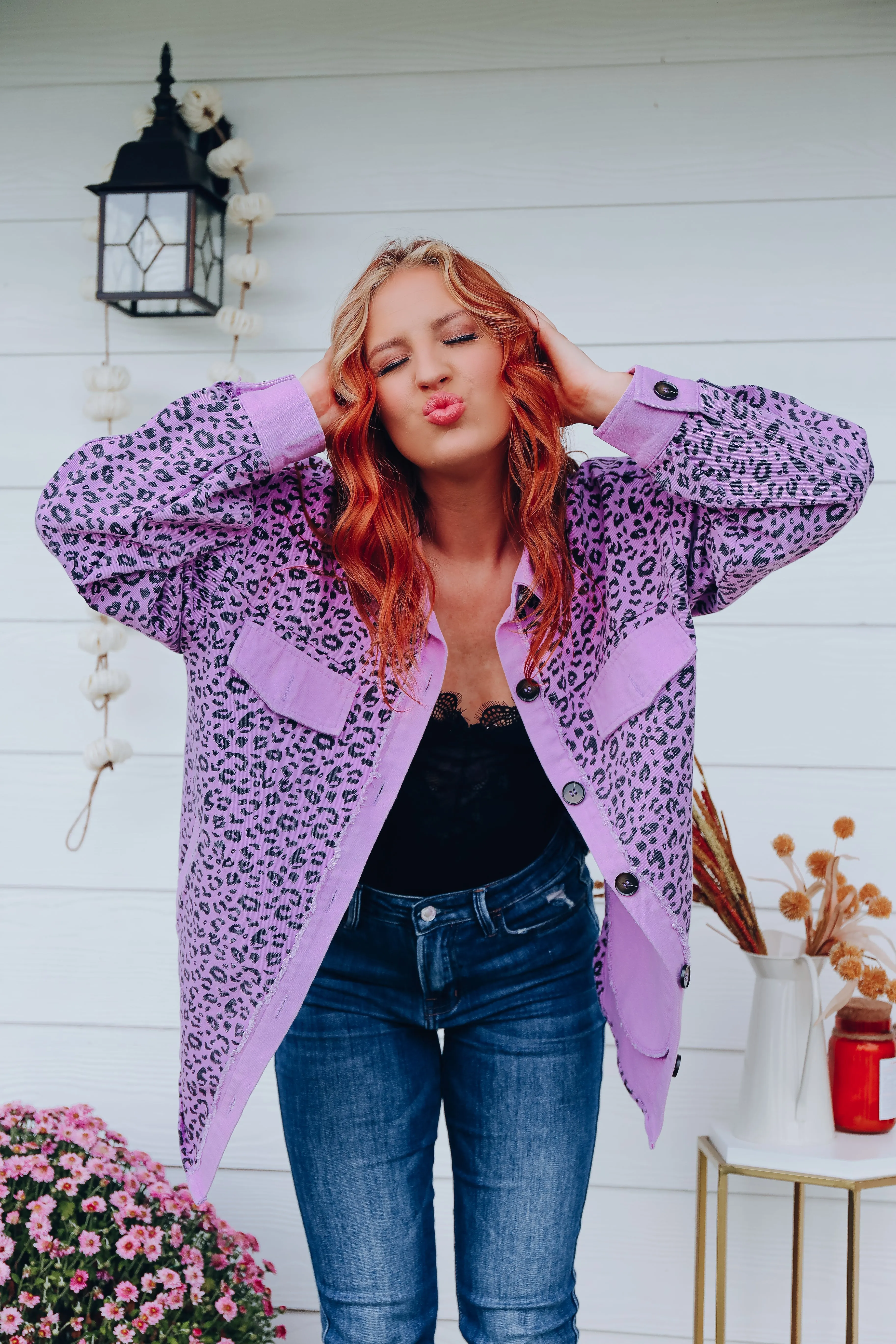 Lydia Leopard Print Oversized Shacket - Purple