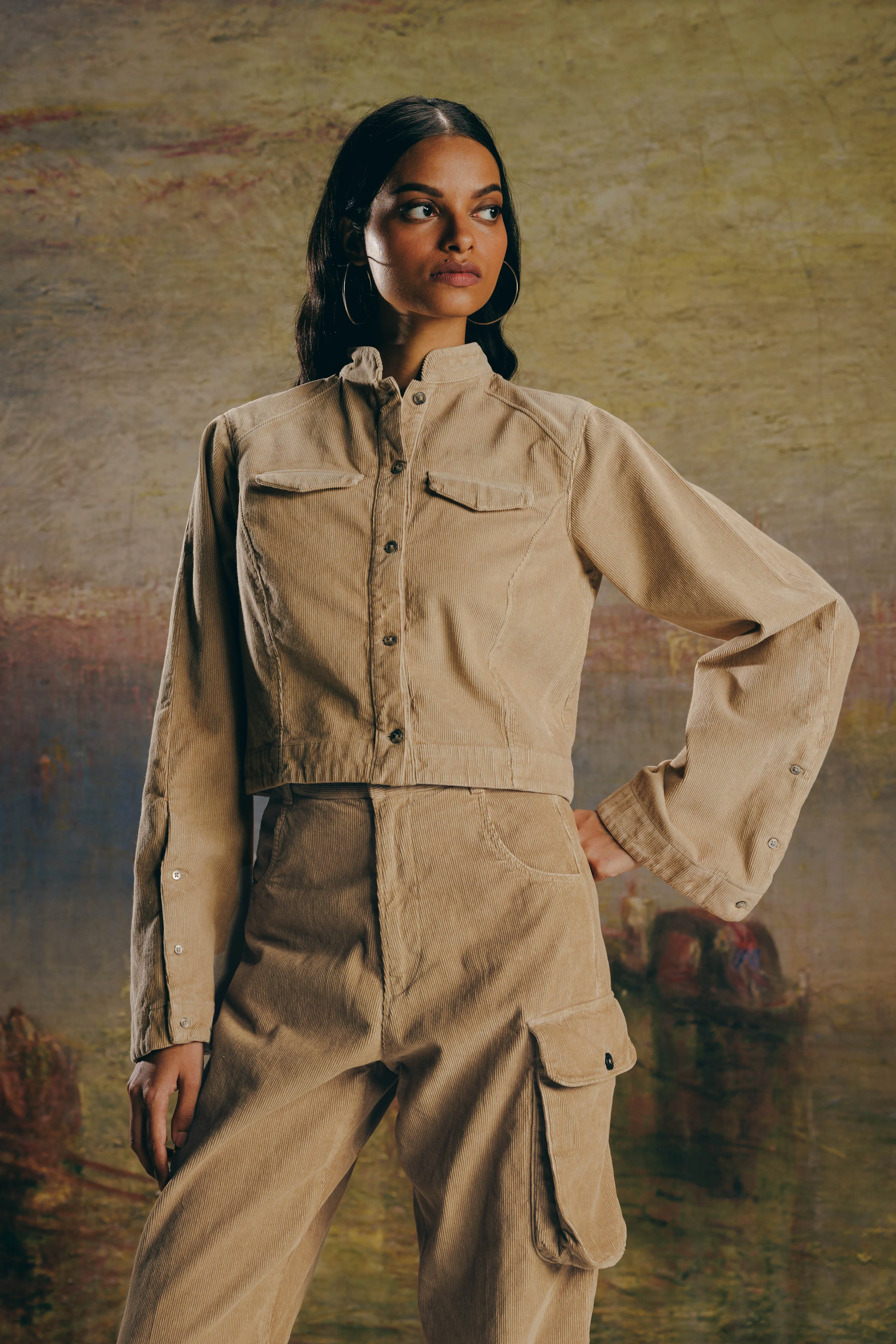 Nehru Corduroy Shacket & Cargo Pants Co-ord