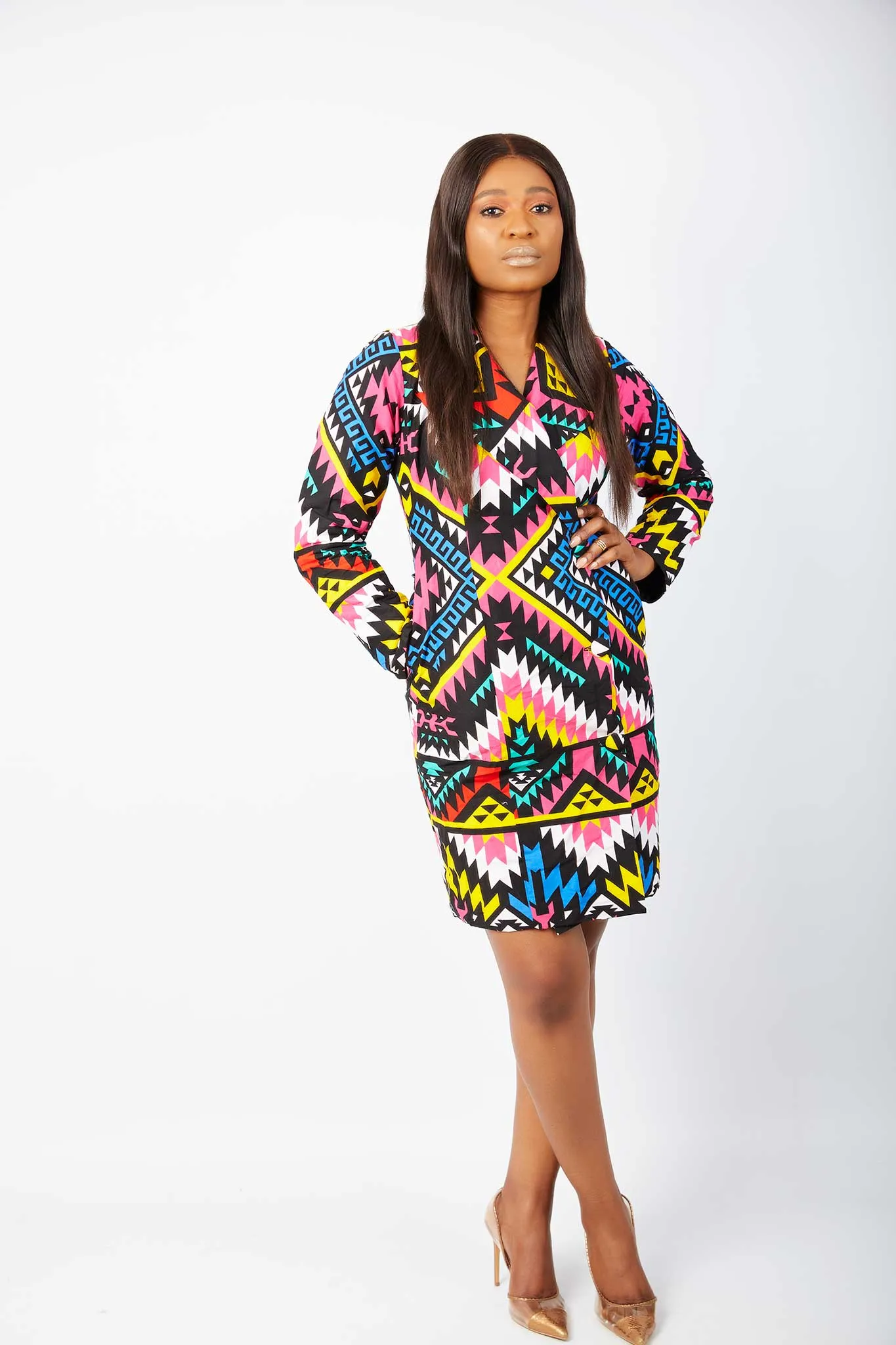 New in African Print Farah Double Breasted Blazer Dress
