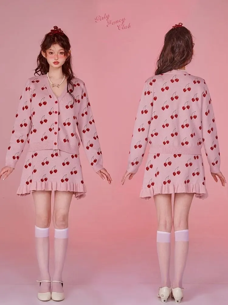 Pink Camisole Skirt Cardigan Two Piece Knit Dresses【s0000006585】