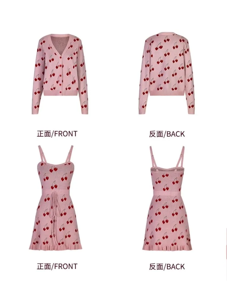 Pink Camisole Skirt Cardigan Two Piece Knit Dresses【s0000006585】
