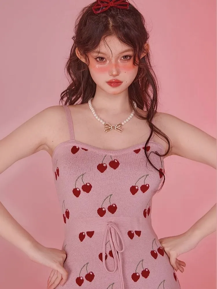 Pink Camisole Skirt Cardigan Two Piece Knit Dresses【s0000006585】