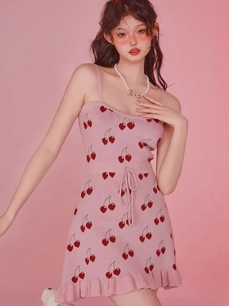 Pink Camisole Skirt Cardigan Two Piece Knit Dresses【s0000006585】