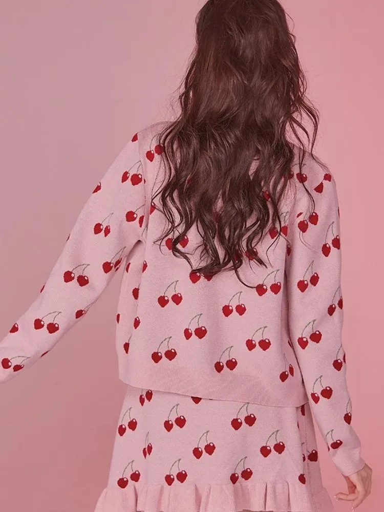 Pink Camisole Skirt Cardigan Two Piece Knit Dresses【s0000006585】
