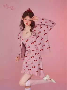 Pink Camisole Skirt Cardigan Two Piece Knit Dresses【s0000006585】