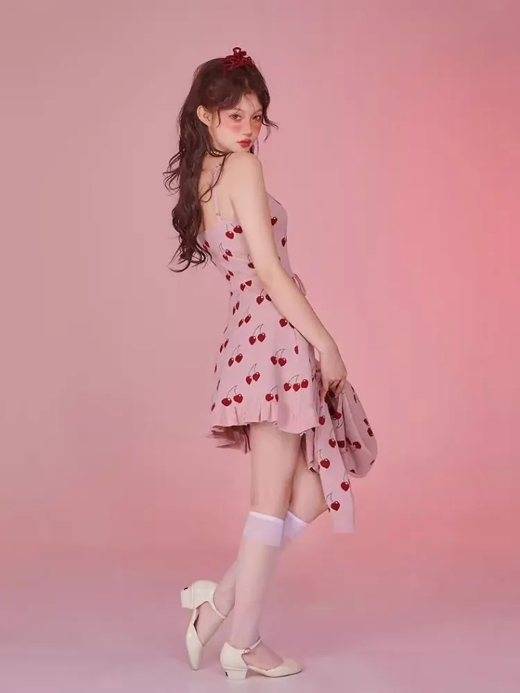 Pink Camisole Skirt Cardigan Two Piece Knit Dresses【s0000006585】