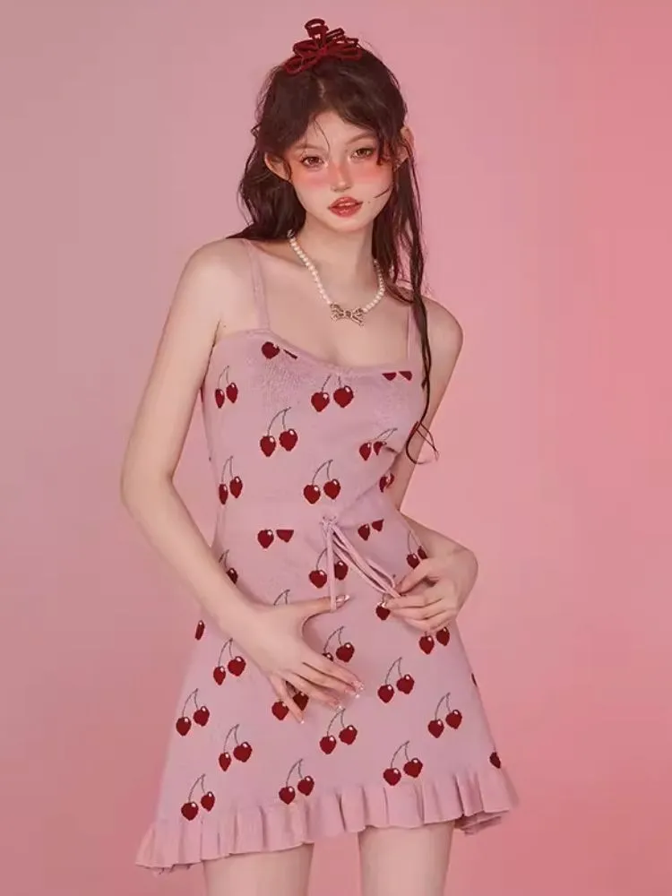 Pink Camisole Skirt Cardigan Two Piece Knit Dresses【s0000006585】