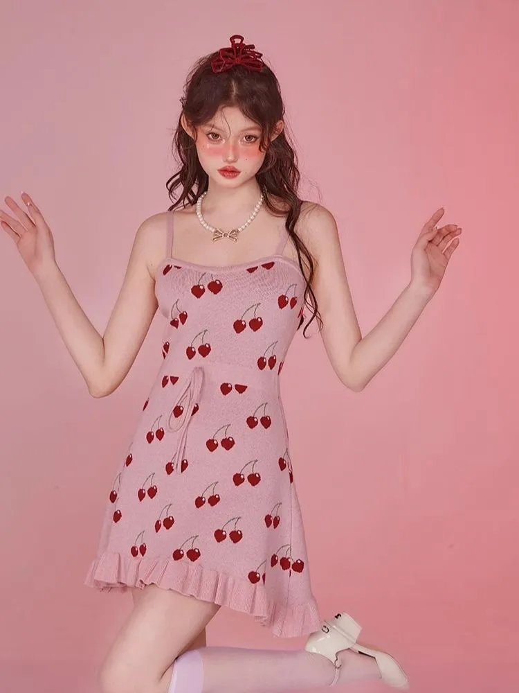 Pink Camisole Skirt Cardigan Two Piece Knit Dresses【s0000006585】