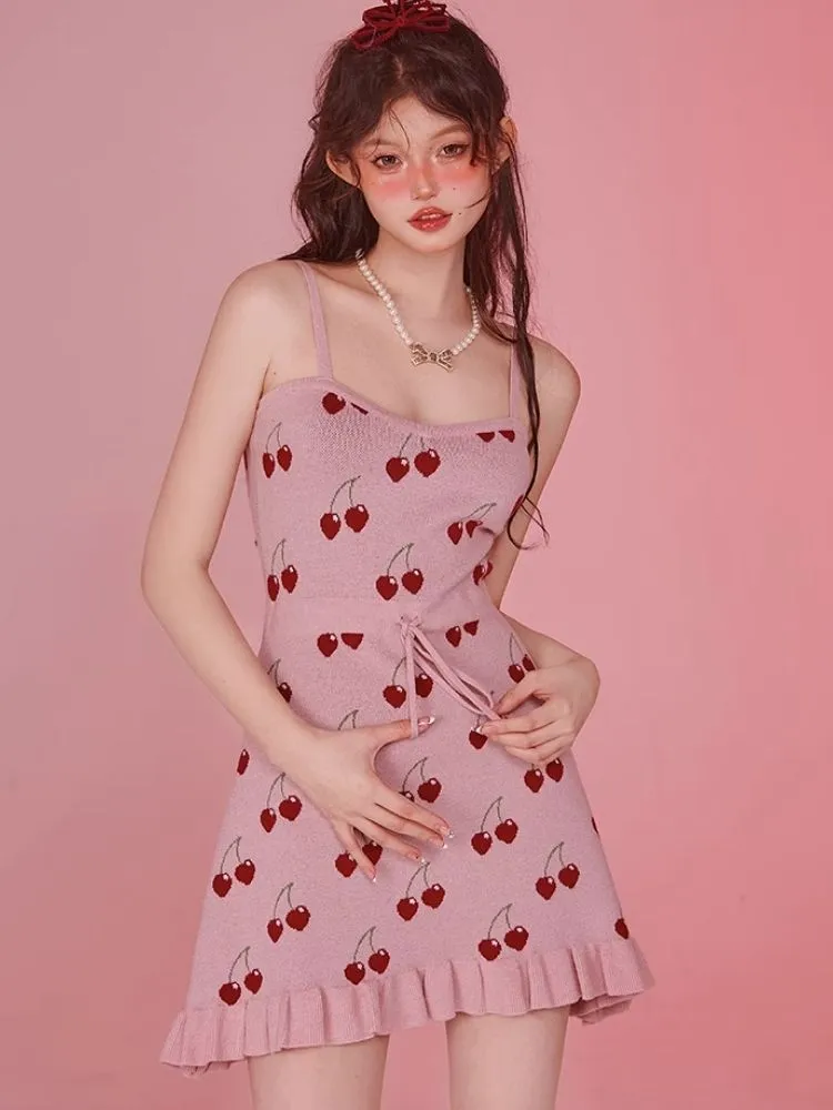 Pink Camisole Skirt Cardigan Two Piece Knit Dresses【s0000006585】