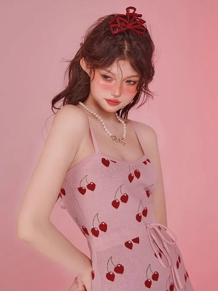 Pink Camisole Skirt Cardigan Two Piece Knit Dresses【s0000006585】
