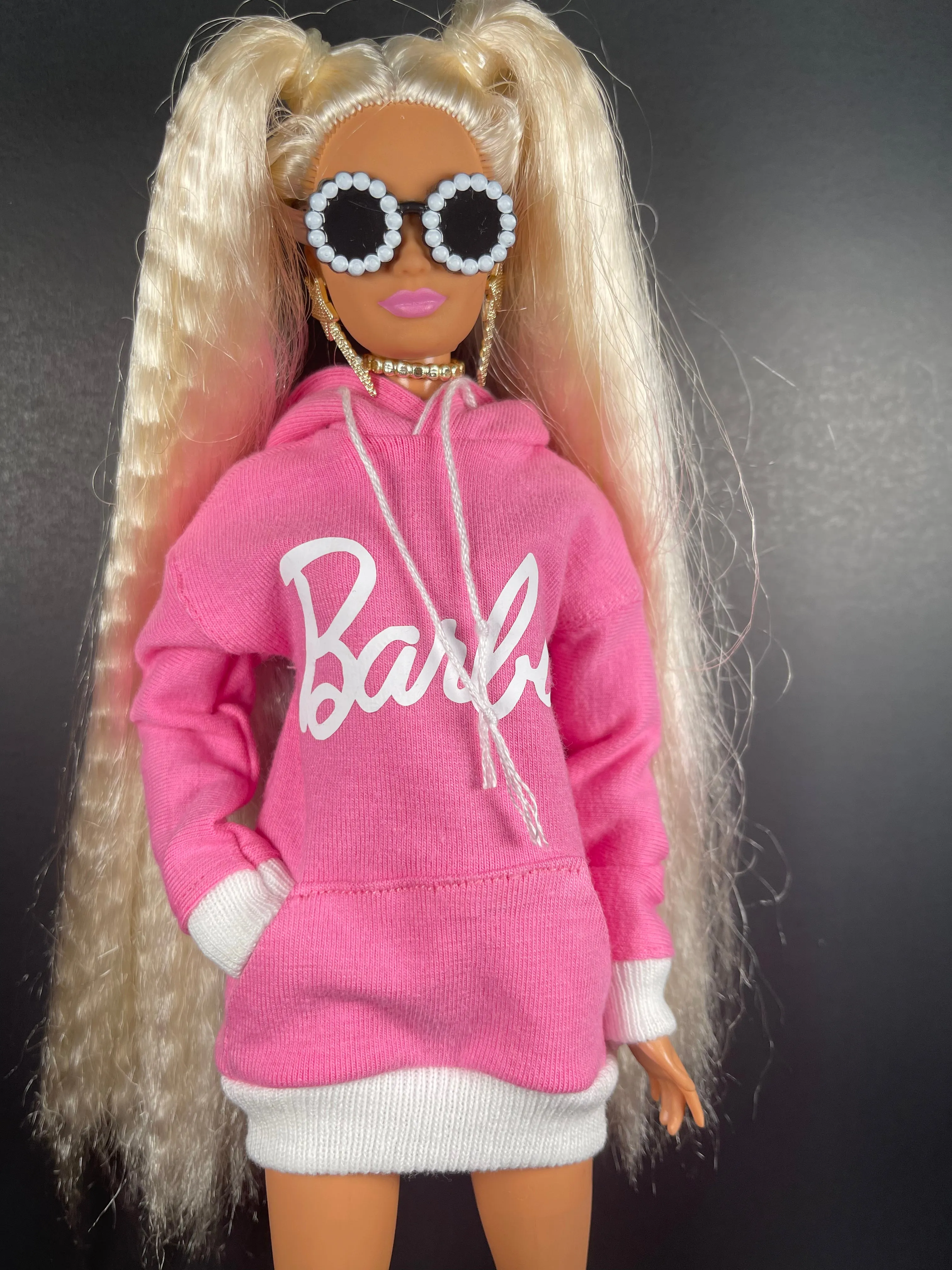 Pink hoodie for fashion doll