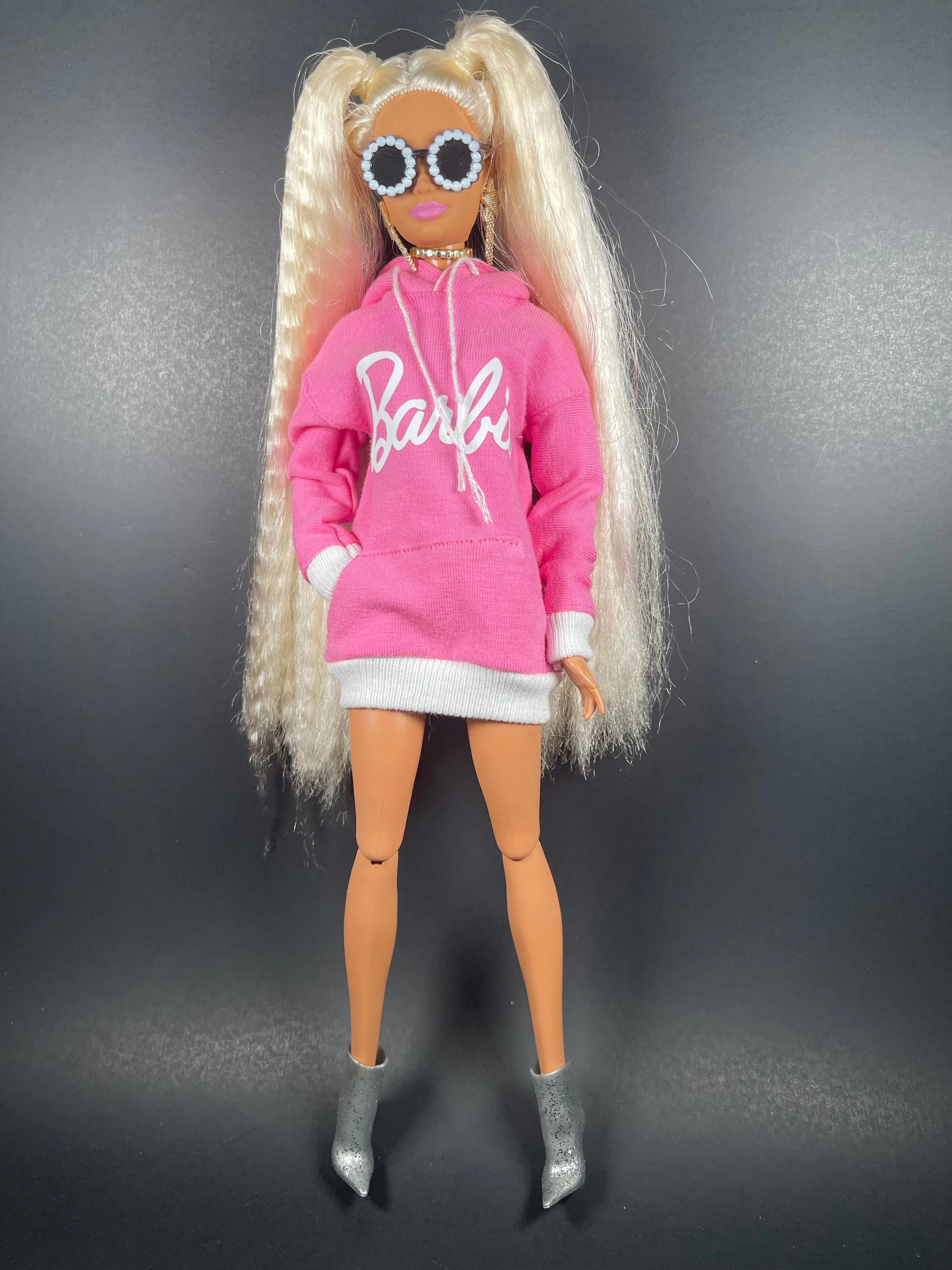Pink hoodie for fashion doll