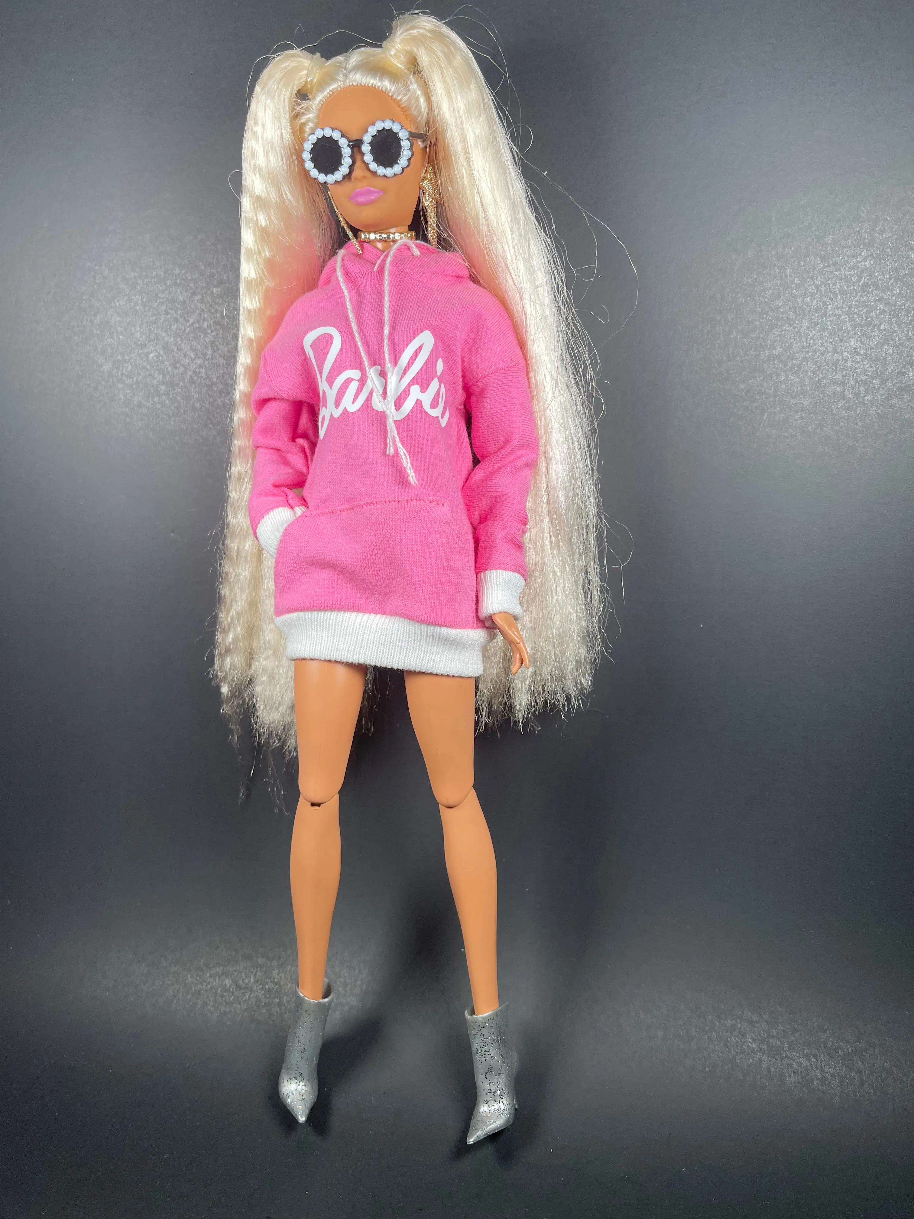 Pink hoodie for fashion doll