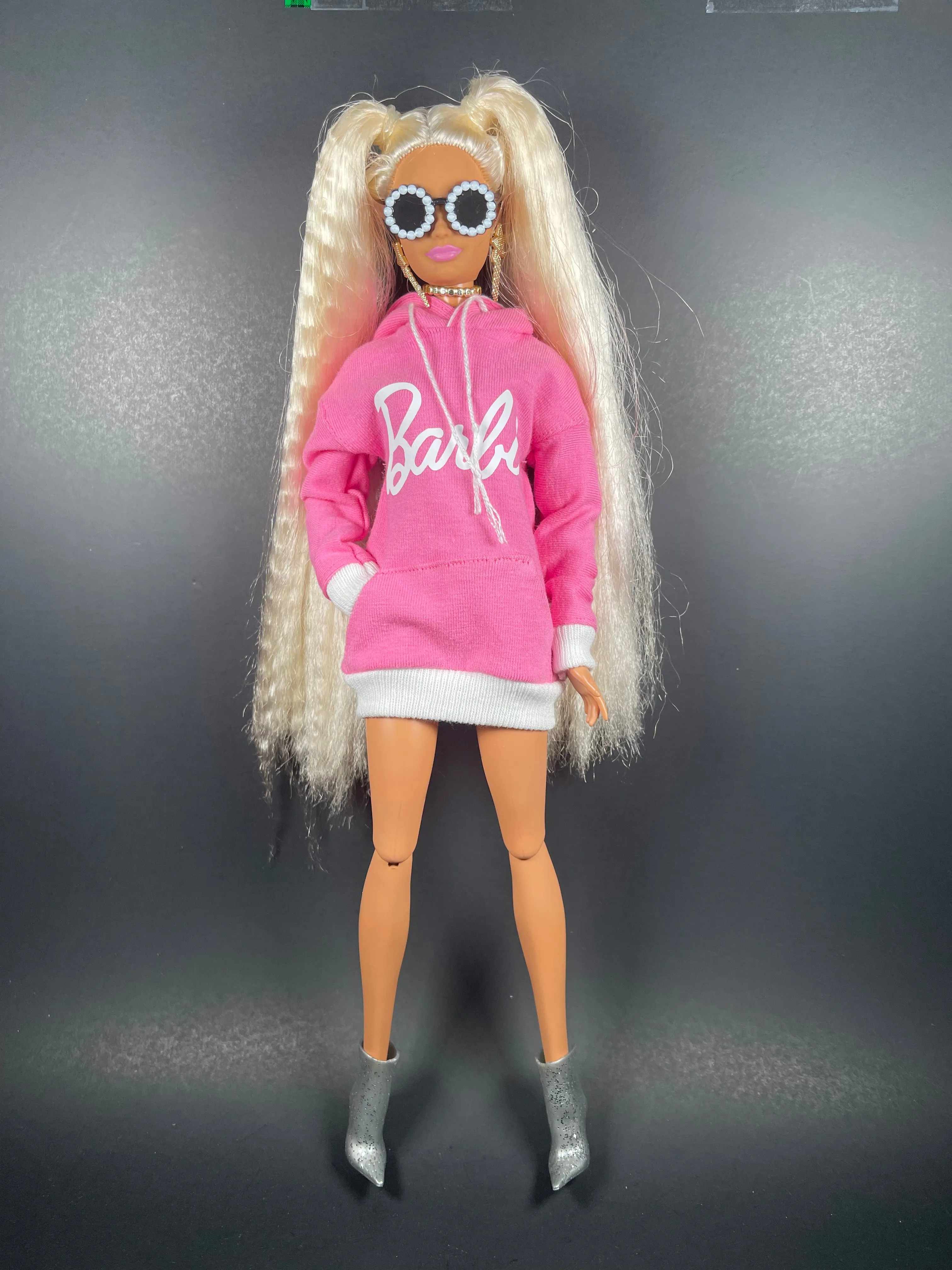 Pink hoodie for fashion doll