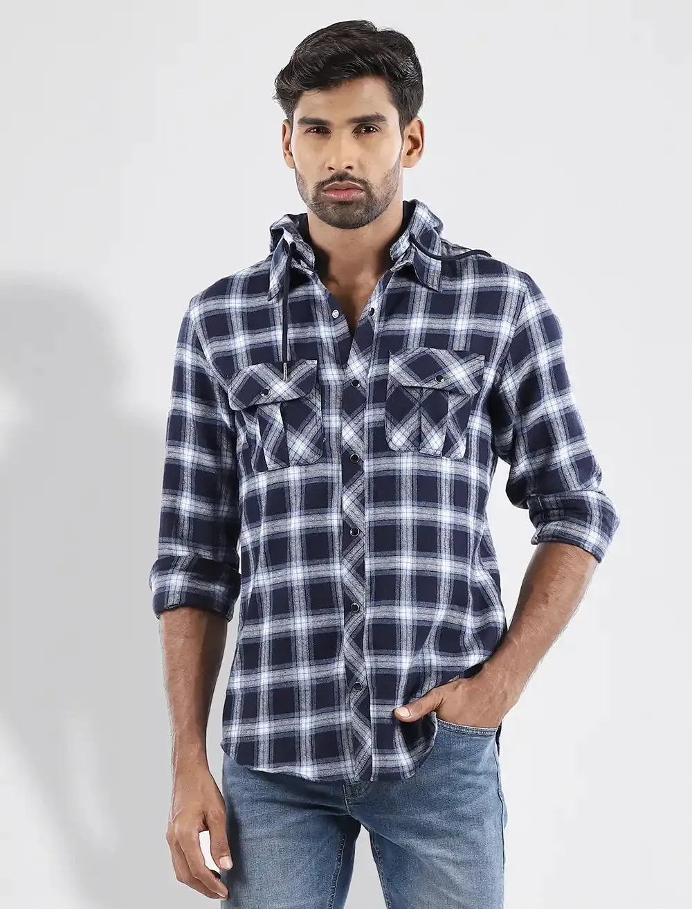 Plaid Hooded Shirt