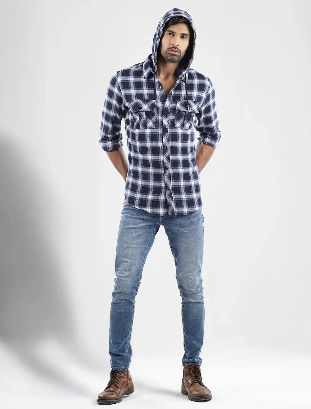 Plaid Hooded Shirt