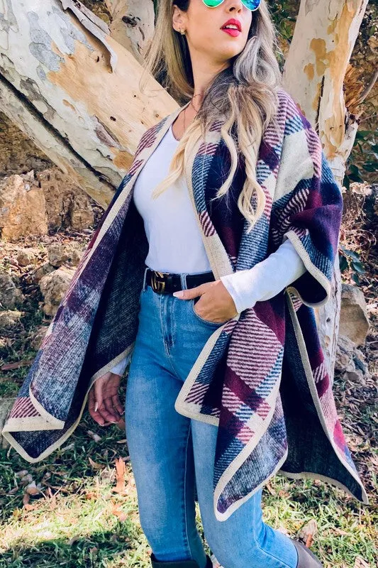 Plaid Poncho Cardigan