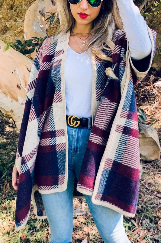 Plaid Poncho Cardigan