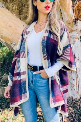 Plaid Poncho Cardigan