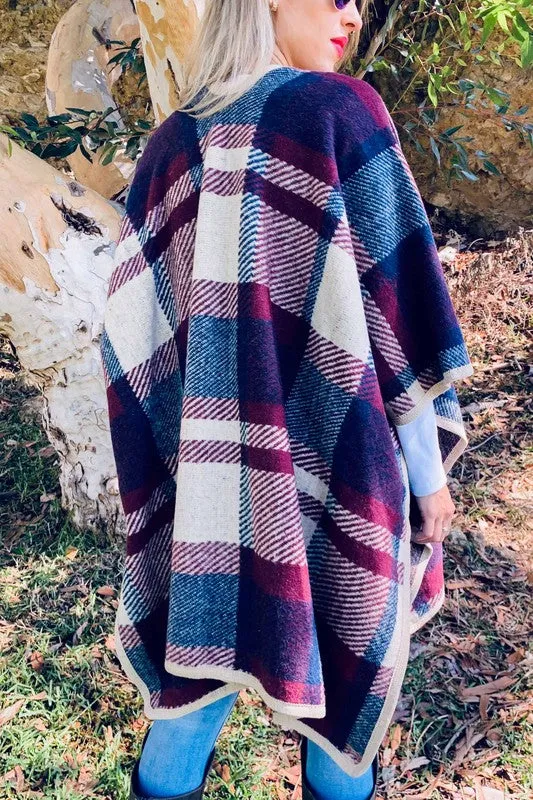 Plaid Poncho Cardigan