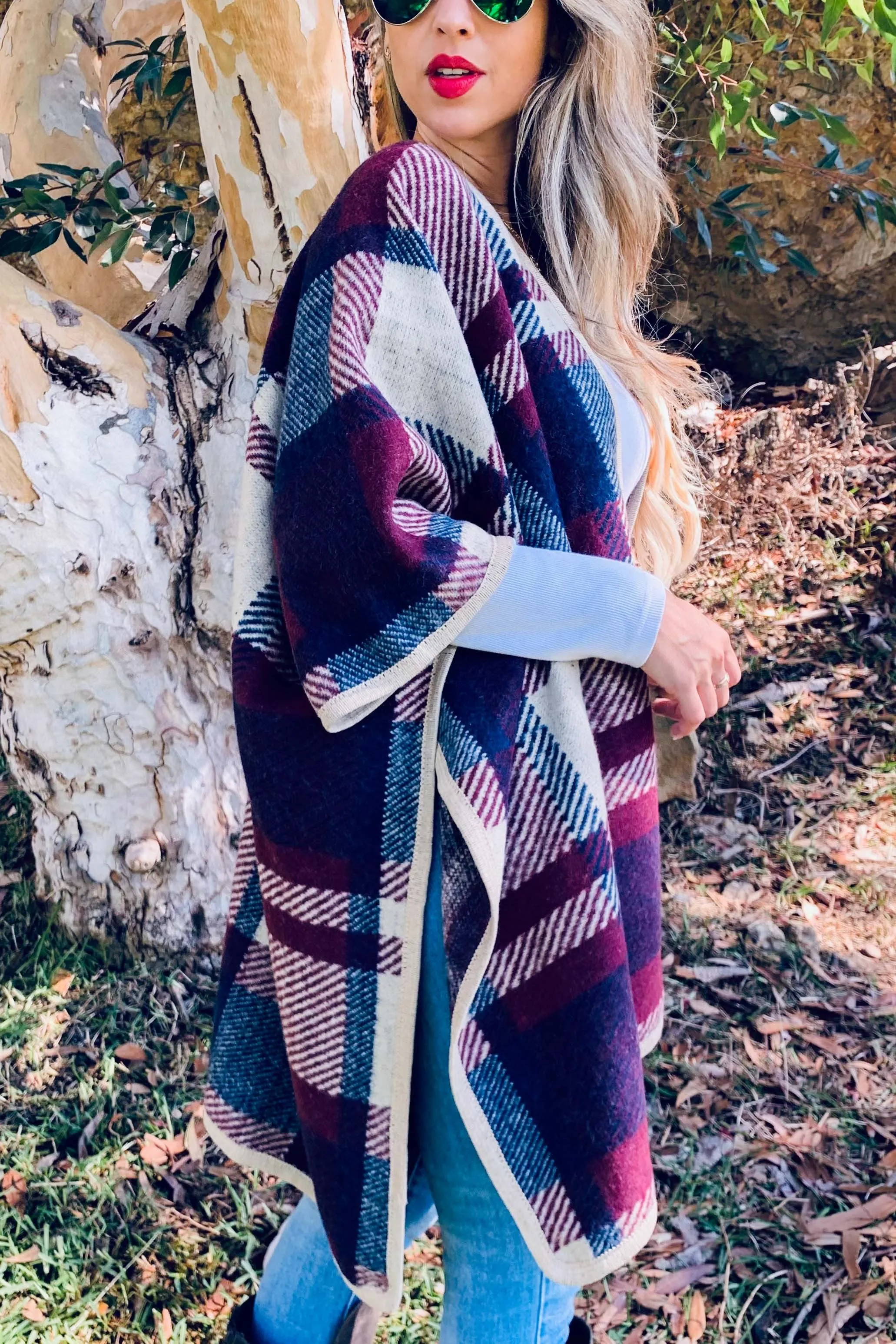 Plaid Poncho Cardigan