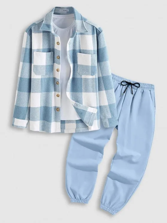 Plaid Wool Shacket And Jogger Pants Set