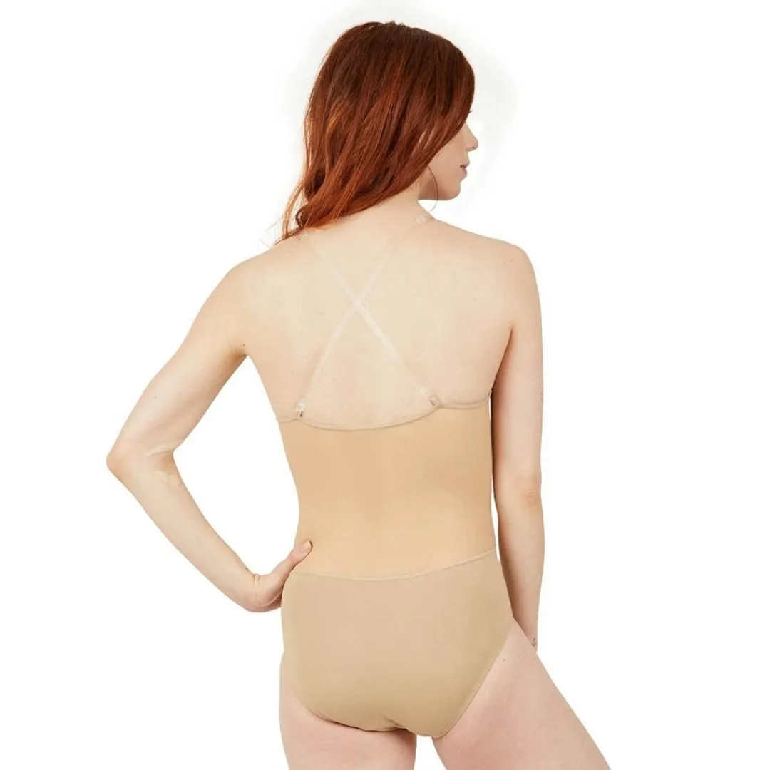 Plunge Neck Mesh Midriff Leotard