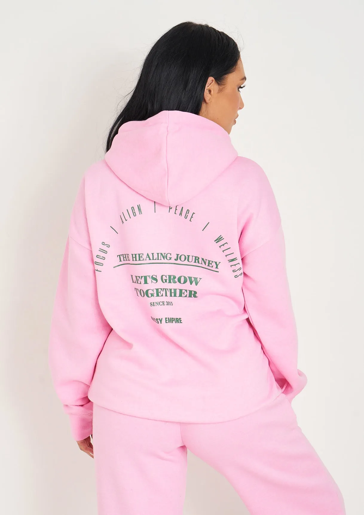 Serena Baby Pink Printed Oversized Hoodie