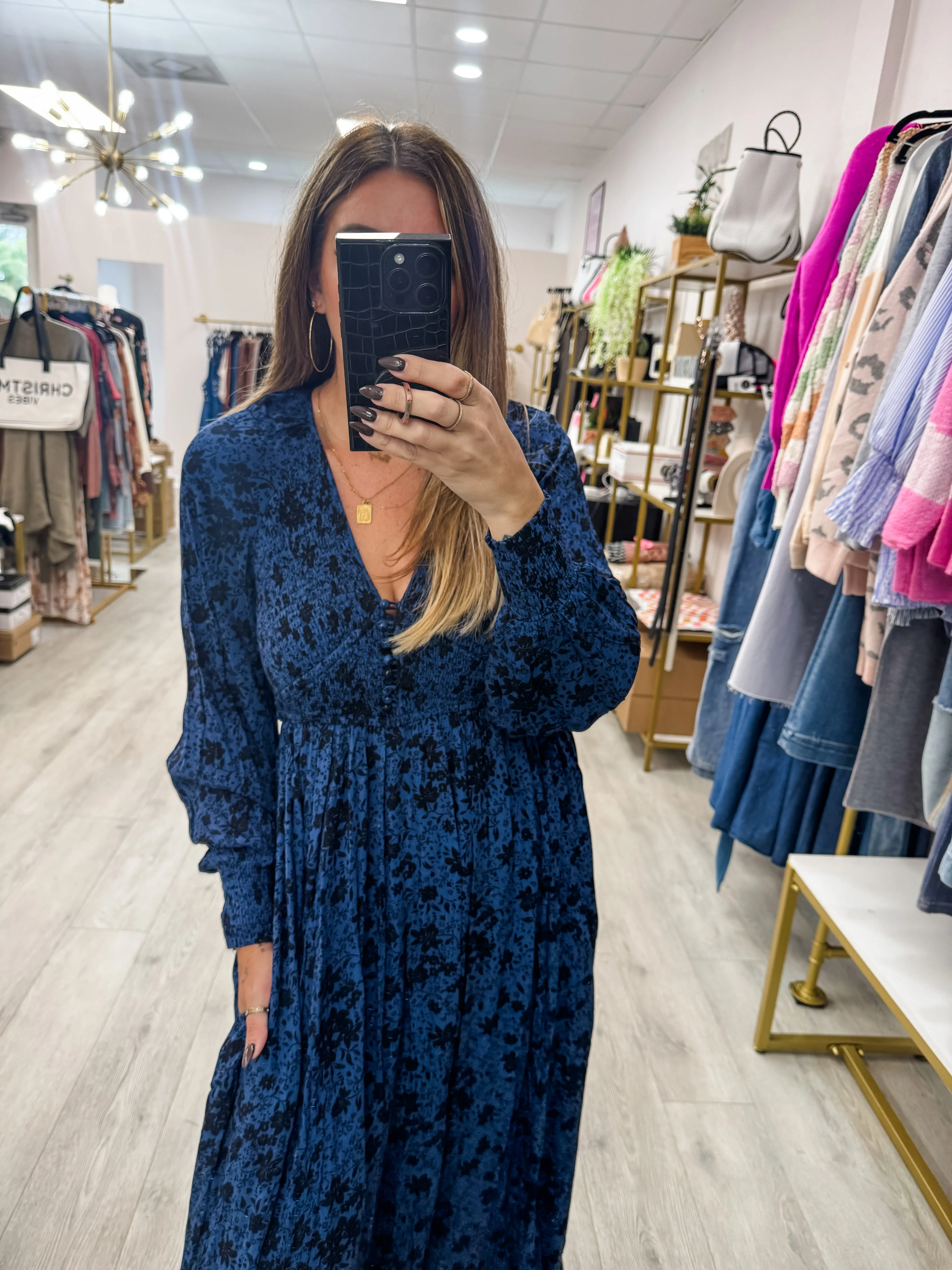 Smocked Navy Maxi Dress