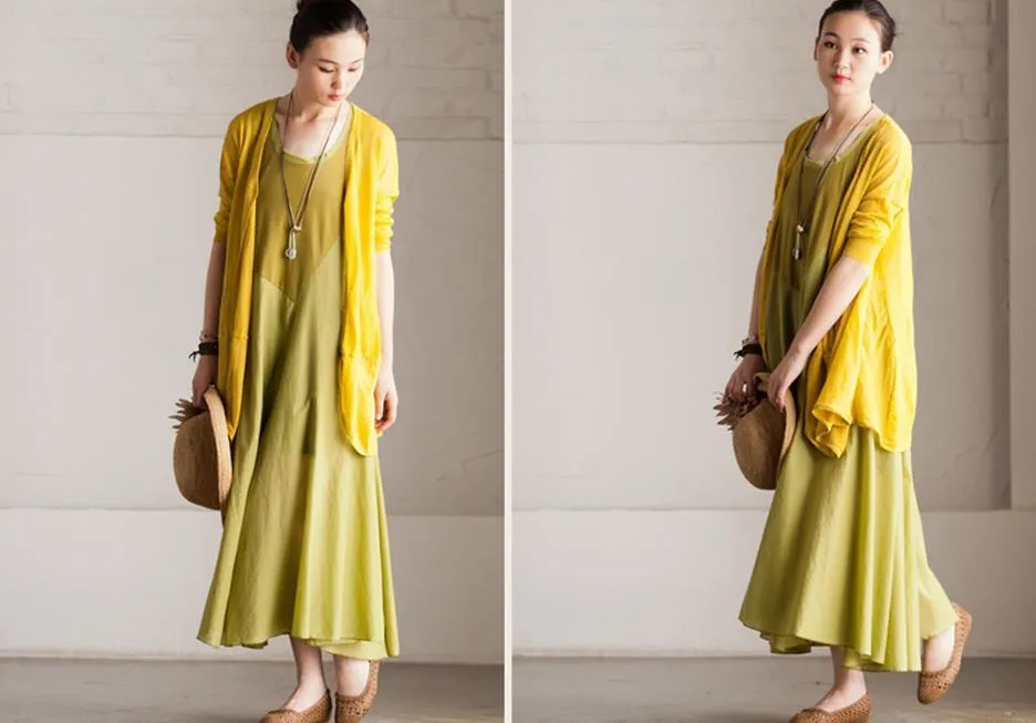 Summer Cotton Patchwork Dress Maxi Loose Long Dress Sleeveless Clothes Women's Dress