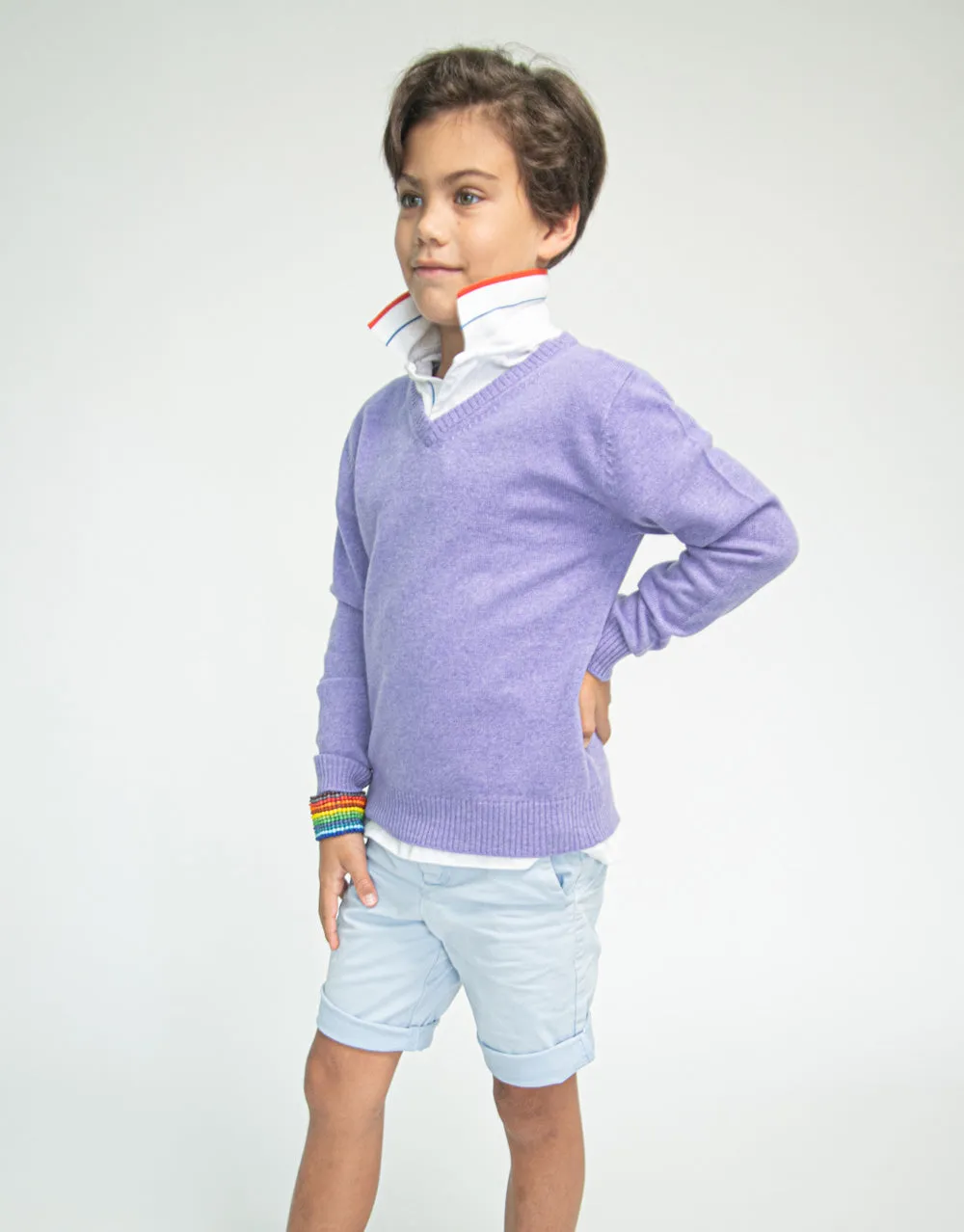 The Tommy V - Boys Cashmere Pullover in Thistle