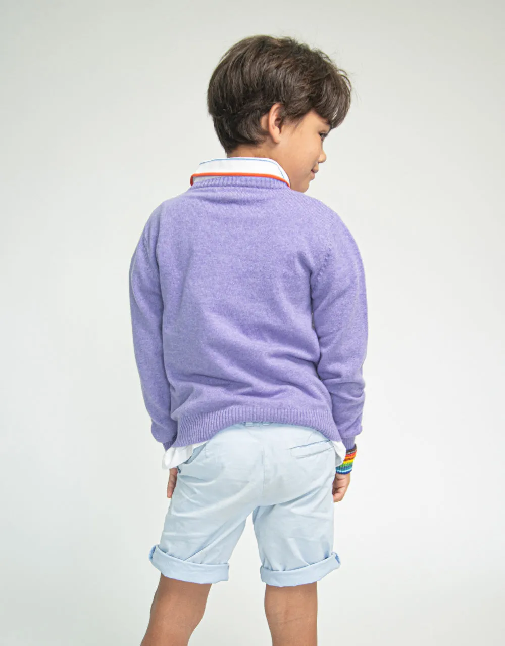 The Tommy V - Boys Cashmere Pullover in Thistle