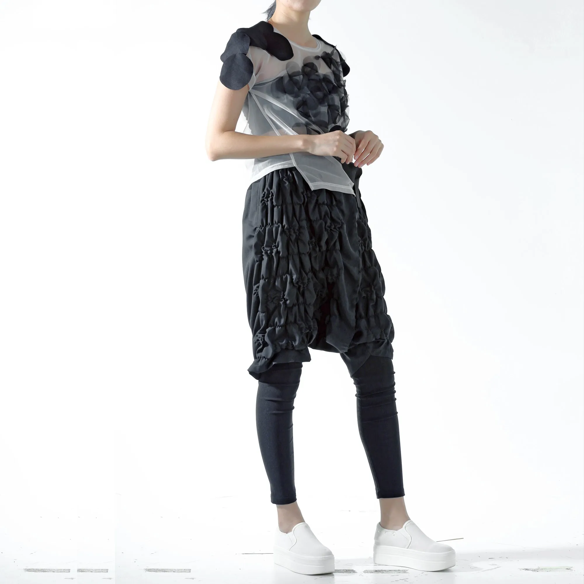 Trousers - Drop Crotch and Shirring Shorts