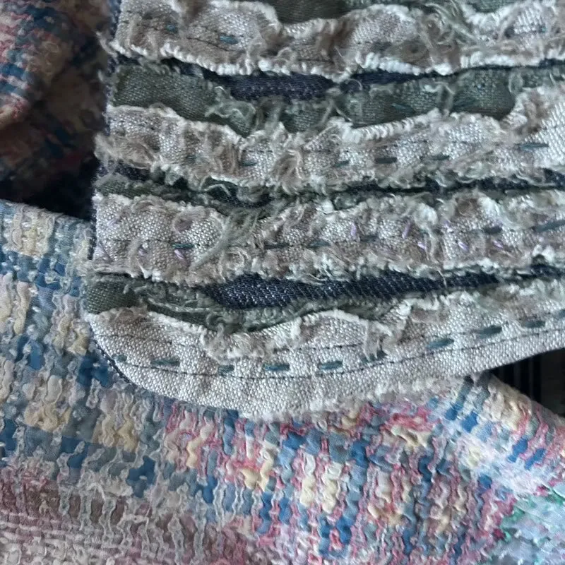 Upcycled Jacket from Kantha, Antique quilt, and Vintage Japanese Linen featuring Death Note Applique