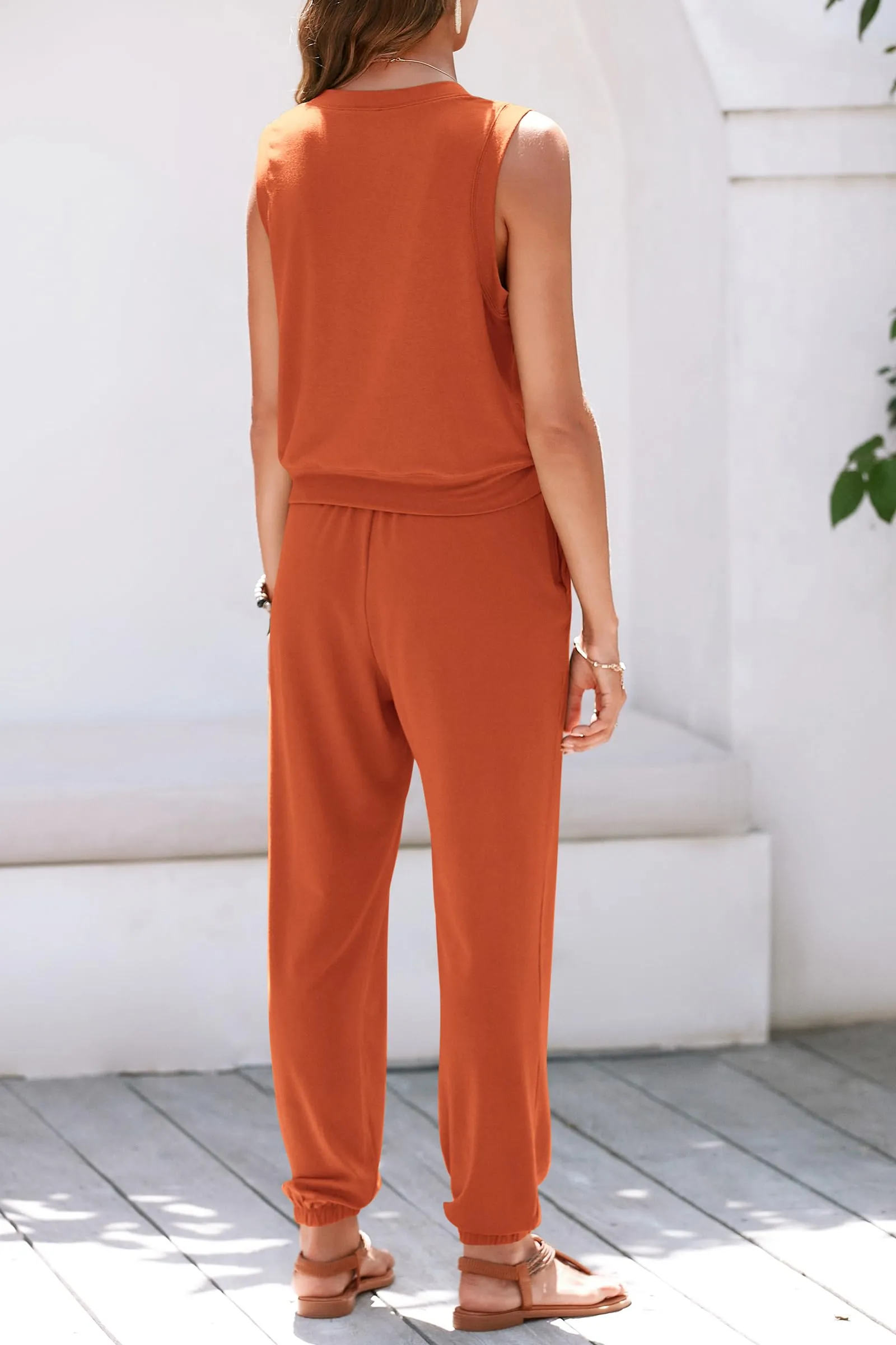 V Neck Tank Top Jogger Sweatpants Set