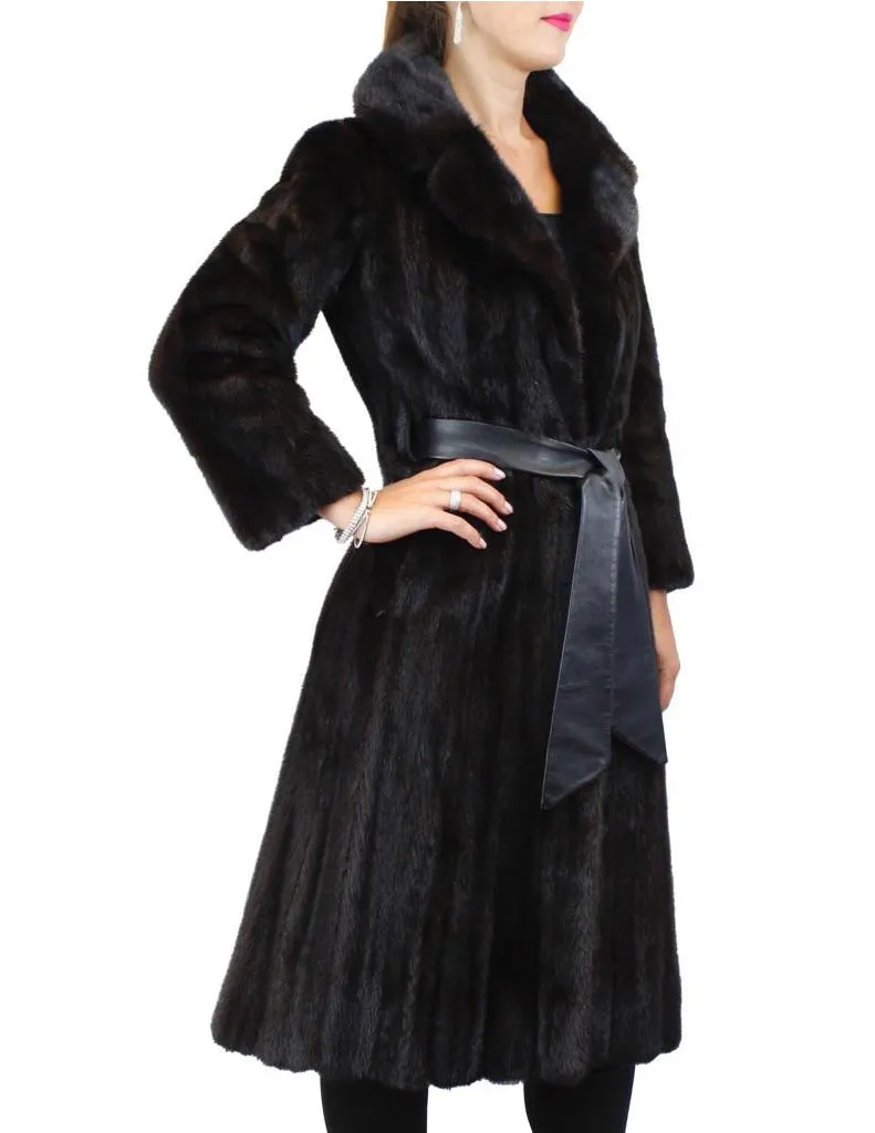 Vintage Natural Dark Ranch Mink Fur Fitted Coat -S | Fully Let Out