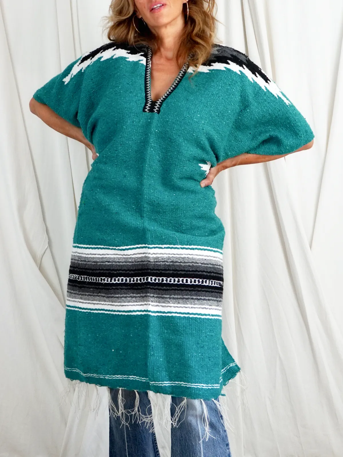 Vintage Serape Mexican Blanket Poncho
