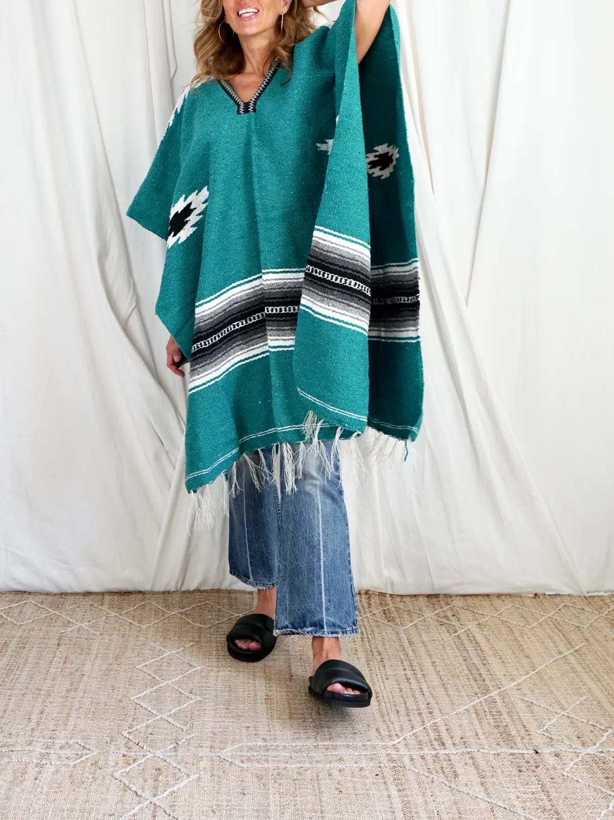 Vintage Serape Mexican Blanket Poncho