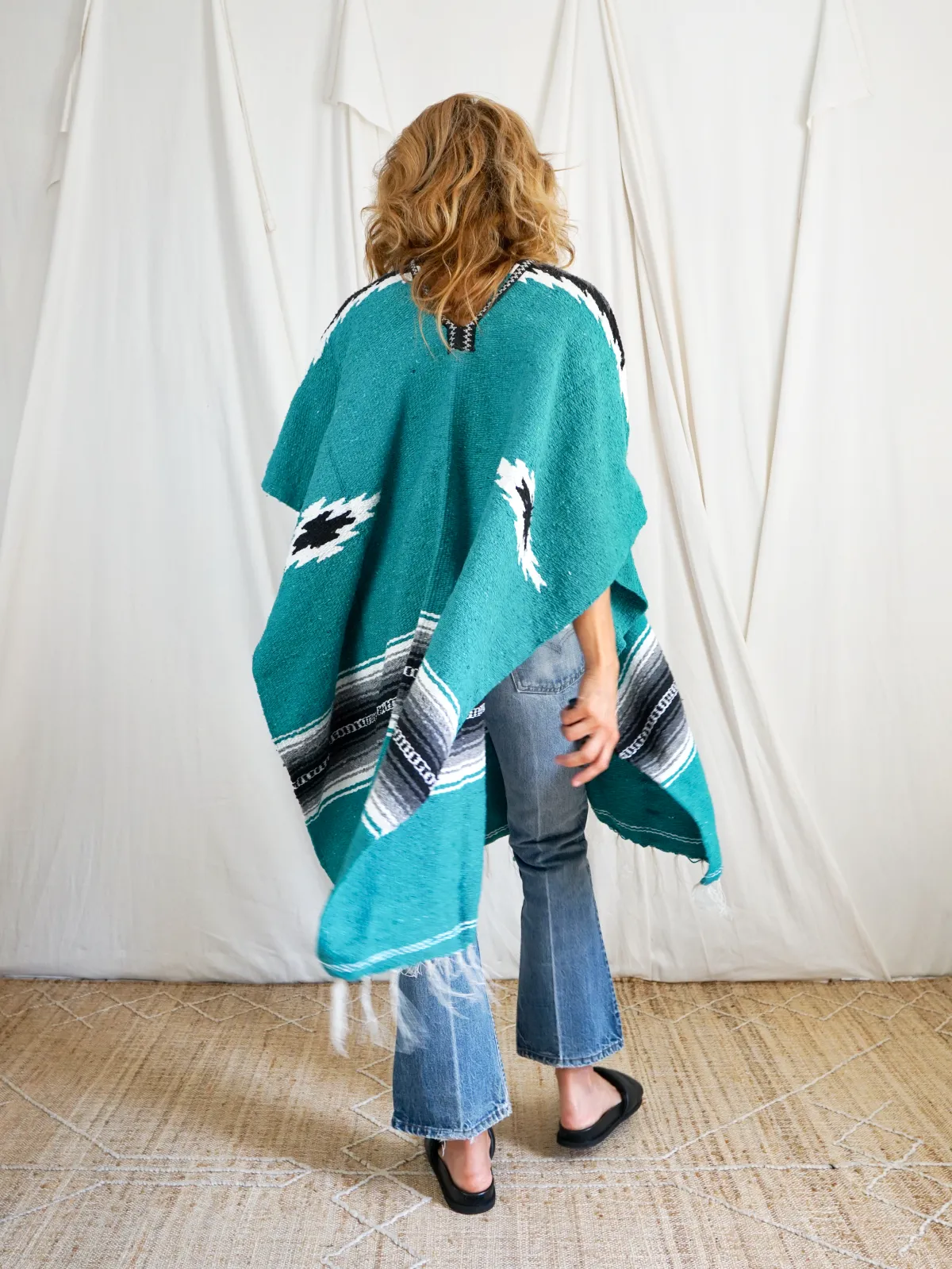 Vintage Serape Mexican Blanket Poncho