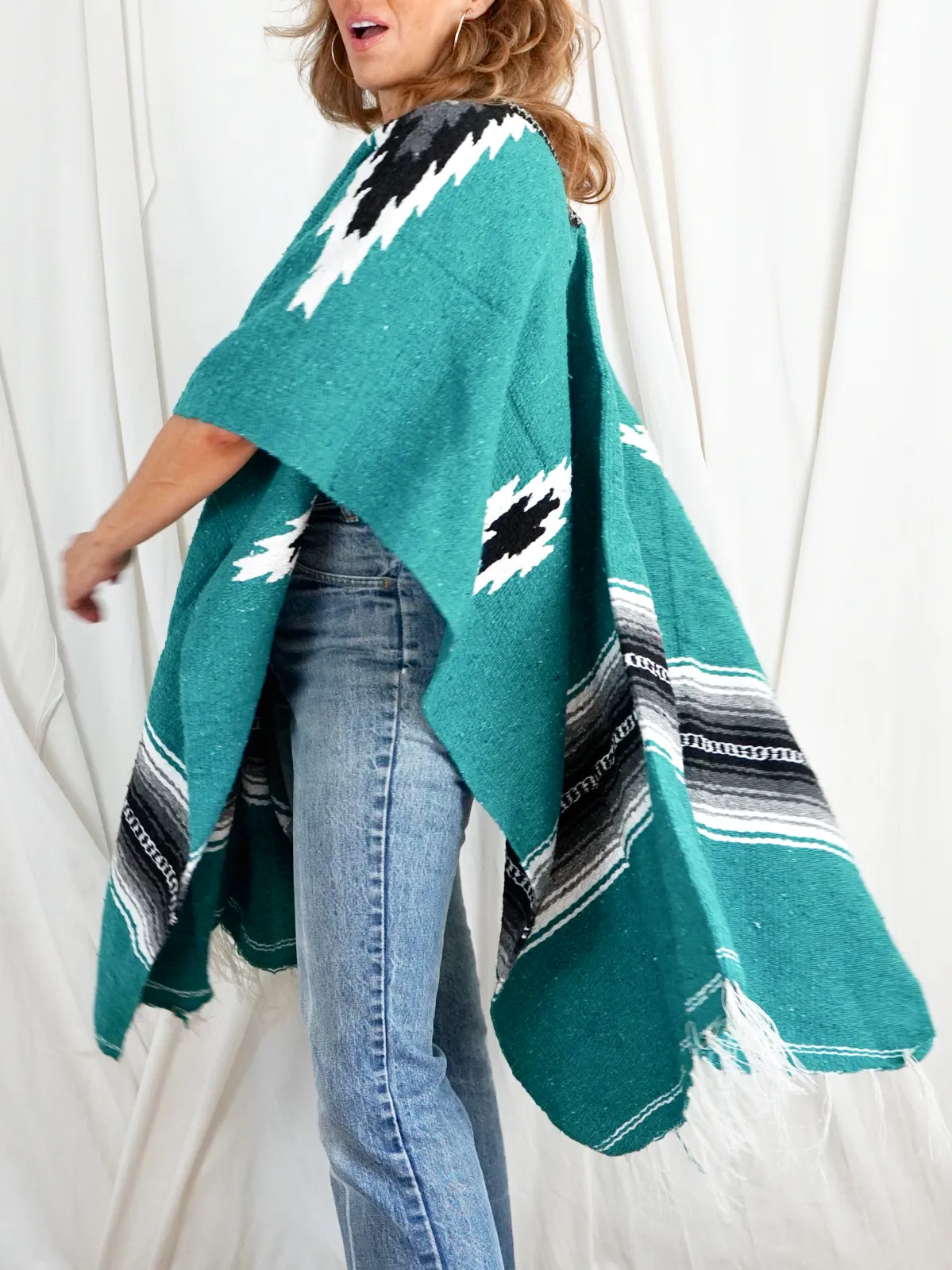 Vintage Serape Mexican Blanket Poncho