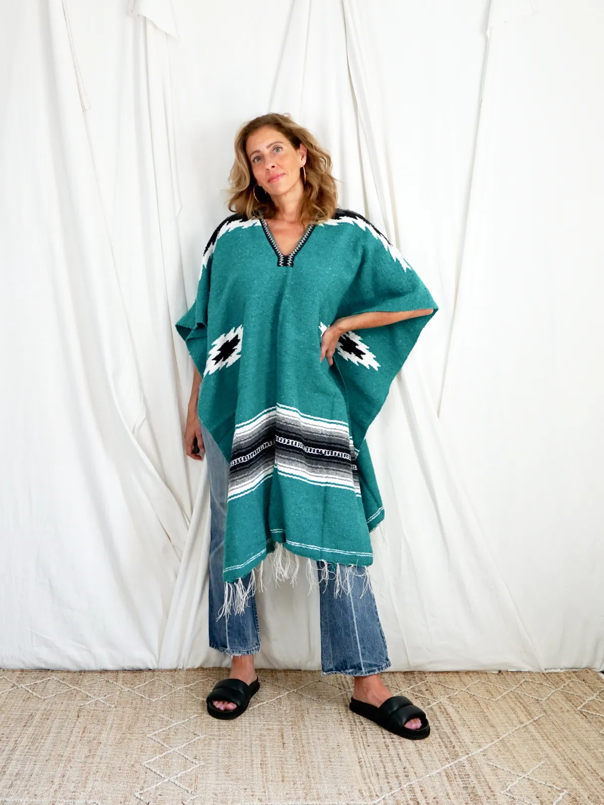 Vintage Serape Mexican Blanket Poncho