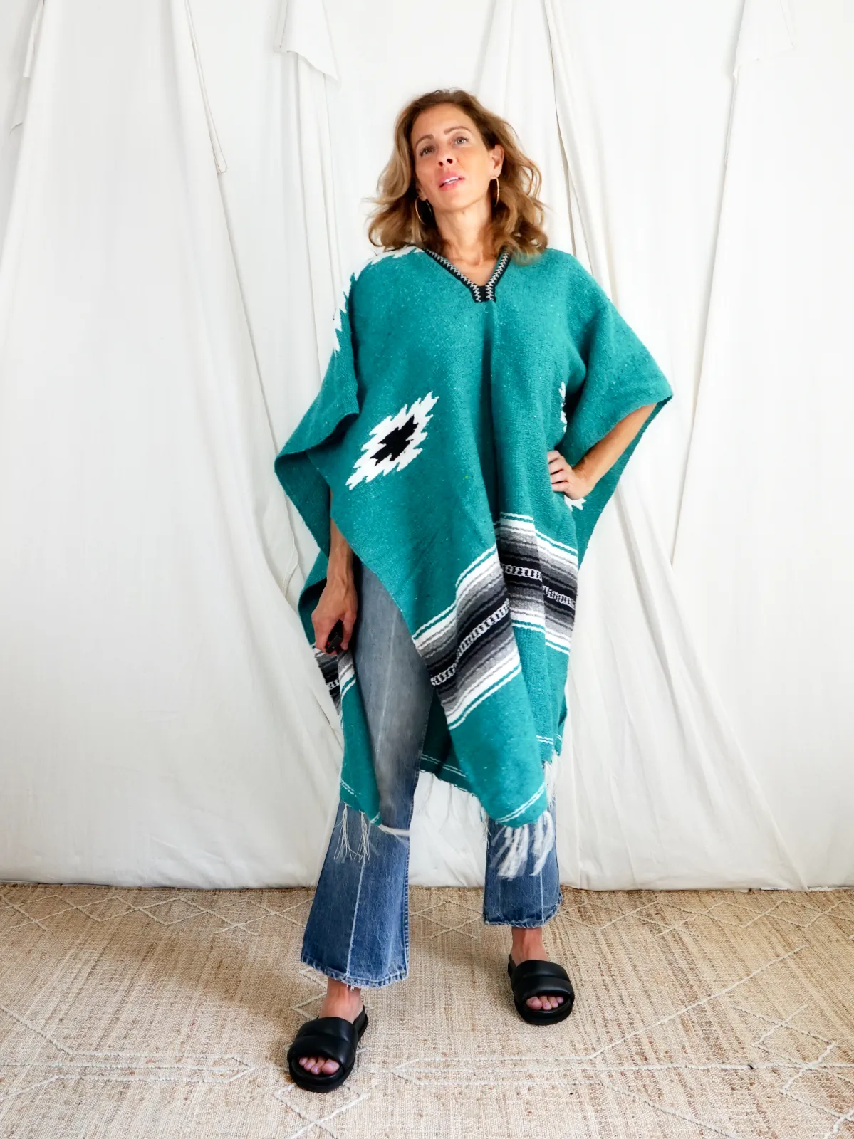 Vintage Serape Mexican Blanket Poncho
