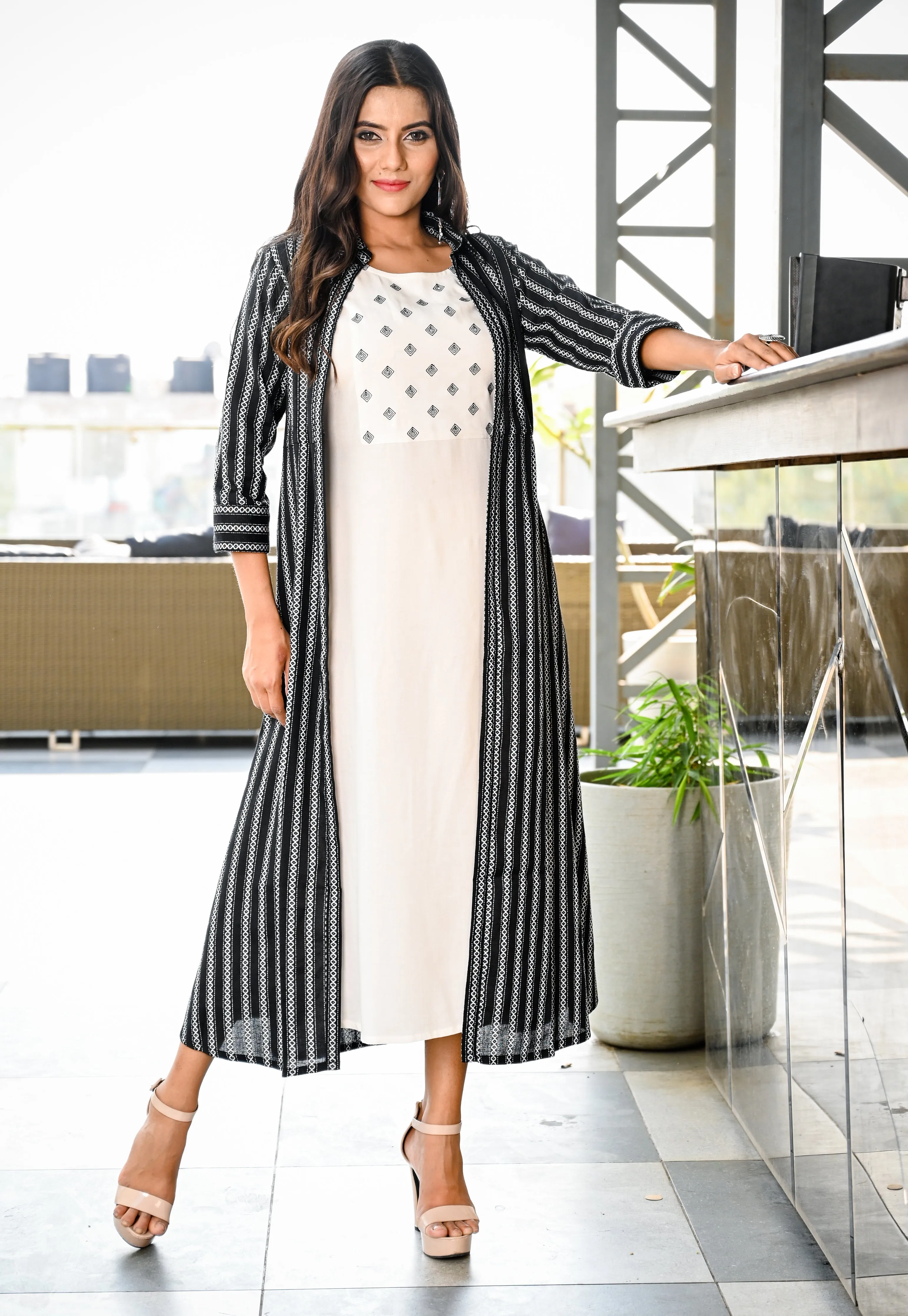 Women Black And White Printed Dress